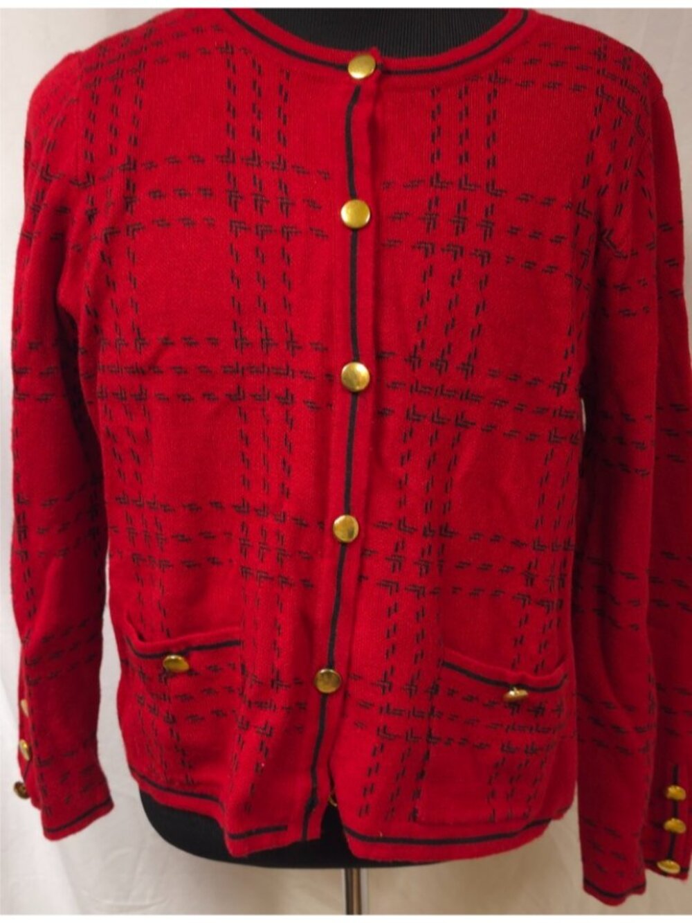 Hampshire Studio Womens XL Button Up Red Black Abstract LS Cardigan Sweater